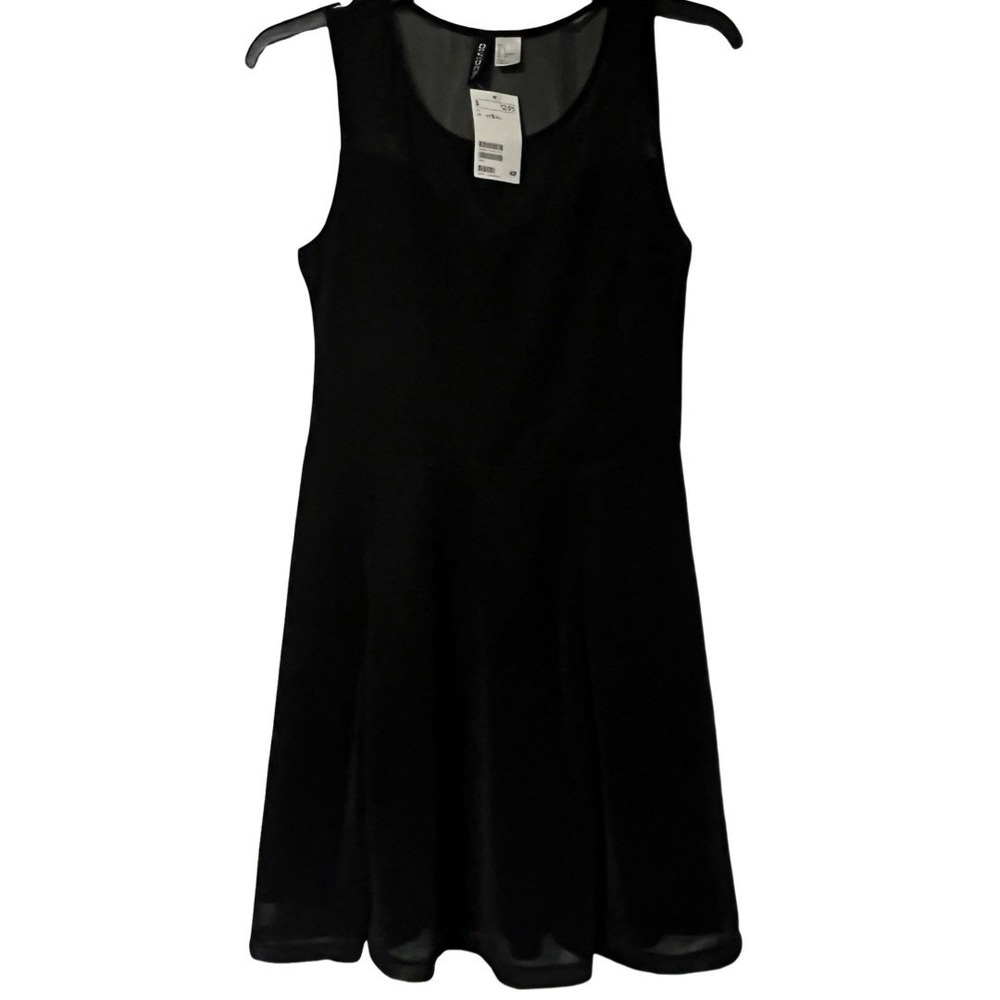 NWT H&M Black Mini Dress with Illusion Neckline NEW‎